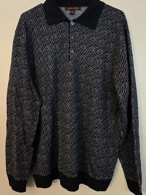 Linea Uomo Black Textured Long-Sleeve Polo